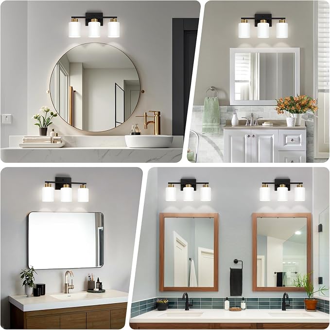 Black and Gold Bathroom Light Fixtures, 3-Light Modern Vanity Light Over Mirror - Image 3