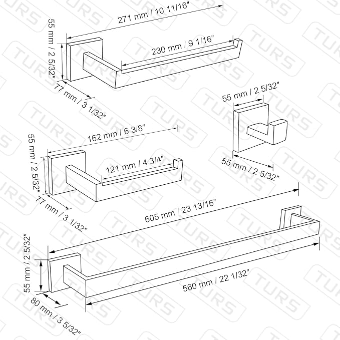 TURS 4-Piece Bathroom Hardware Set Black Towel Bar Set Stainless Steel Towel - Image 6