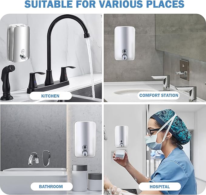 34 oz/1000ml Stainless Steel Commercial Soap Dispenser Wall Mount, Hand Soap - Image 7