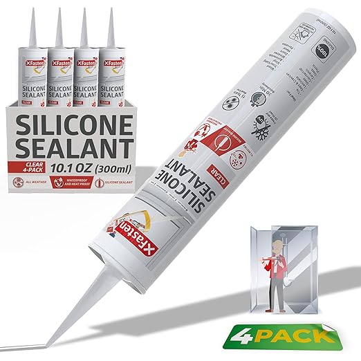XFasten Clear Silicone Caulk Neutral Cure 10.1 oz 100% Waterproof Silicone by XFasten