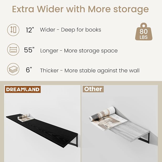 Dreamland Floating Shelves for Wall, 12 Inch Deep Floating Shelves Set of 2 - Image 3