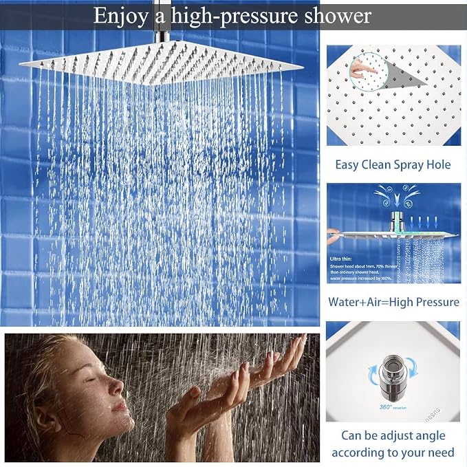 16 Inch Polished Chrome Ceiling Mount Shower System Bathroom Luxury Rain Mixer - Image 4
