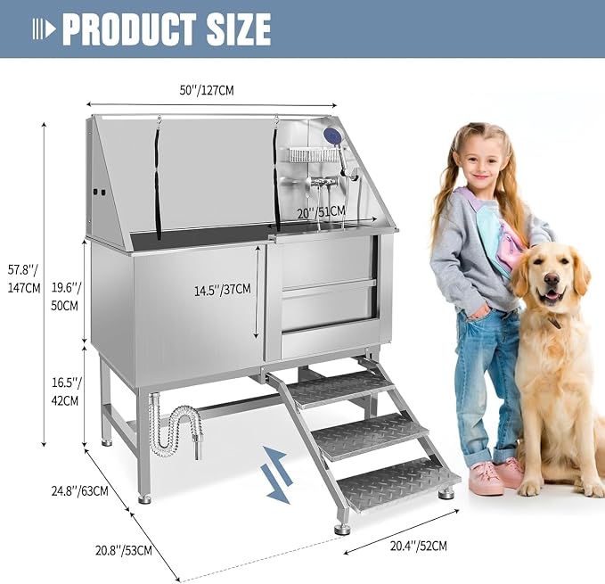 50 Inch Professional Dog Wash Station, Stainless Steel Dog Grooming Tub - Image 3