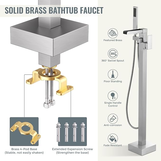 Freestanding Tub Faucet Brushed Nickel: ALEASHA High Flow Max 6.74 GPM Free - Image 6
