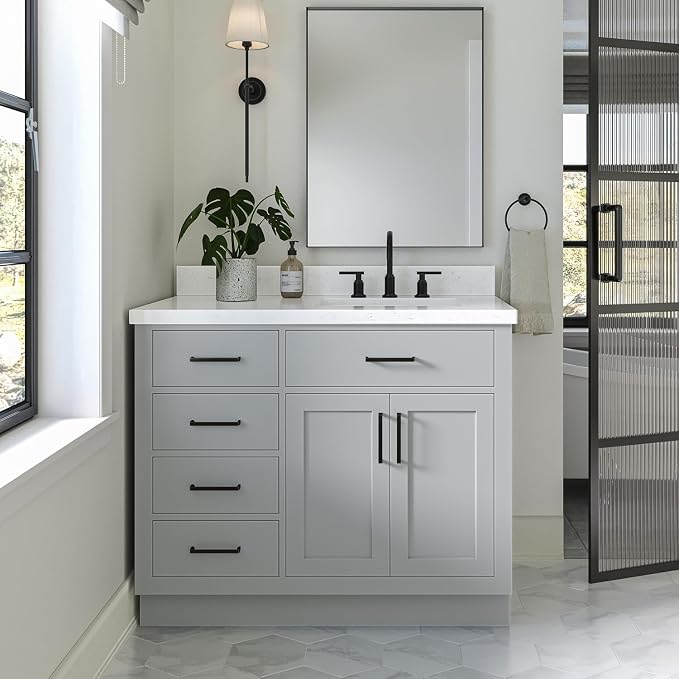 ARIEL Hepburn 42 Inch Single Sink Bathroom Vanity in Gray, 1.5" Edge Carrara - Image 3