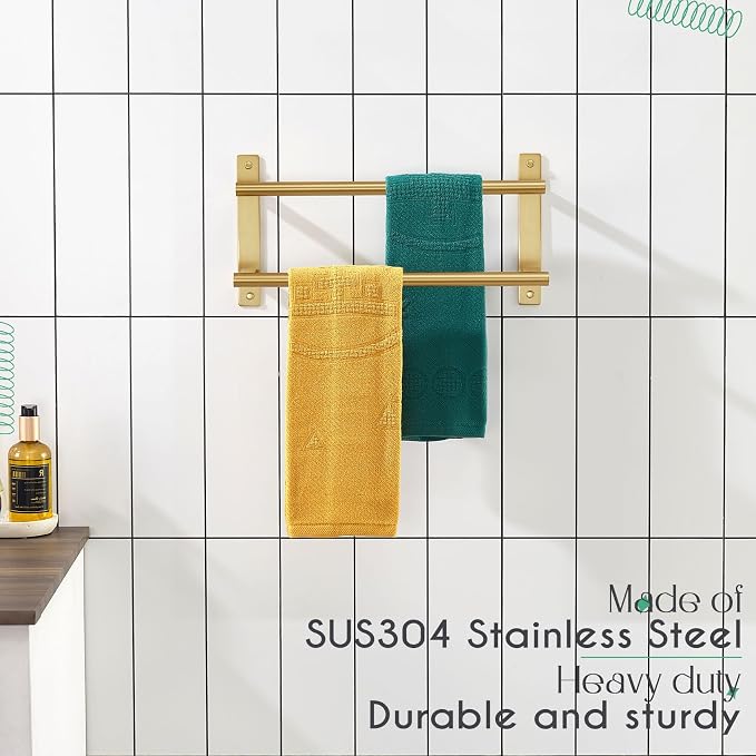 KOKOSIRI 16 Inch Bathroom Towel Racks Double Towel Bar Bath Towel Holder Towel - Image 3