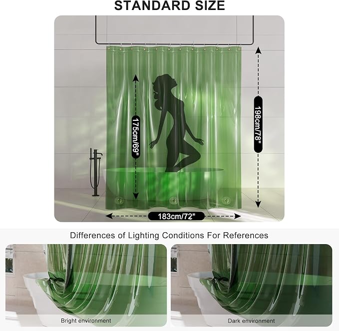 AmazerBath Long Shower Curtain Liner, 100% EVA Soft Clear Green Heavy Duty 78 - Image 2