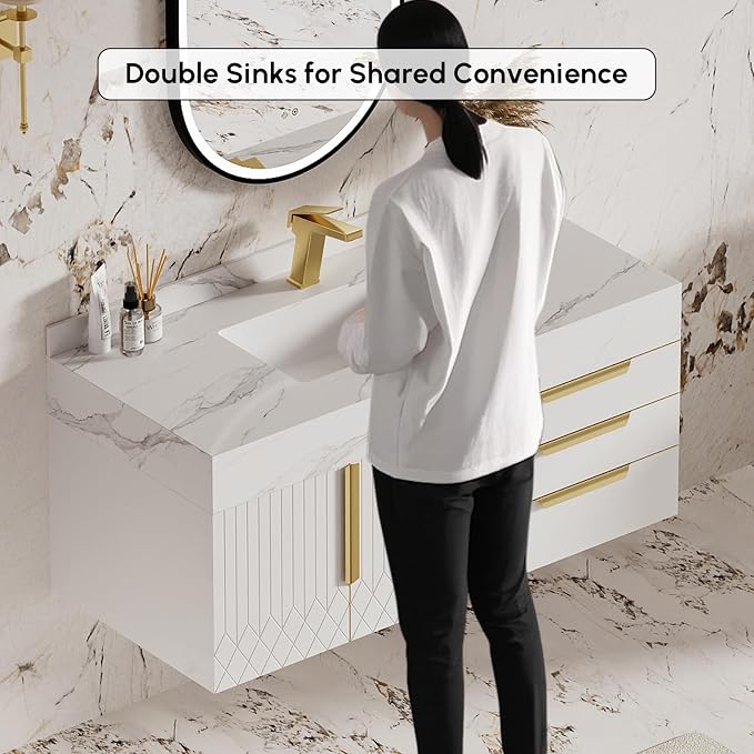 homary 35" White Floating Bathroom Vanity Set, Wall-Mounted Single Sink Cabinet - Image 4