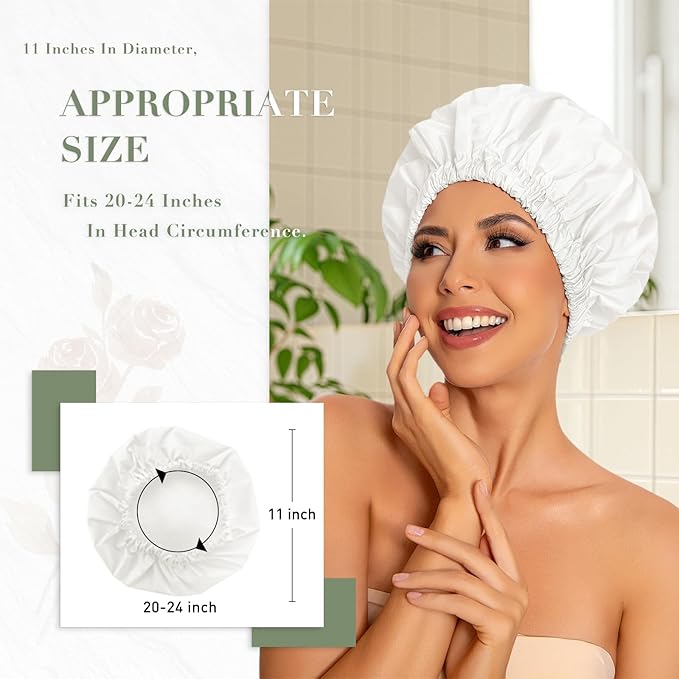 Reusable Shower Cap for Women, Large Waterproof Shower Essentials Bonnet - Image 3