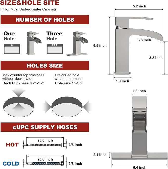 Brushed Nickel Bathroom Faucet Waterfall, Vanity Faucet Brass - Image 6