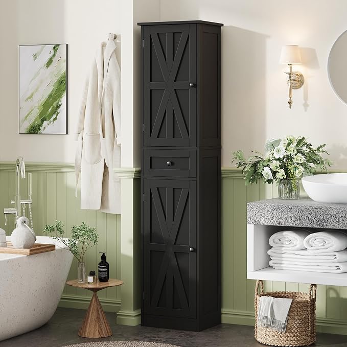 67" H Tall Bathroom Cabinet, Narrow Storage Cabinet by Halitaa