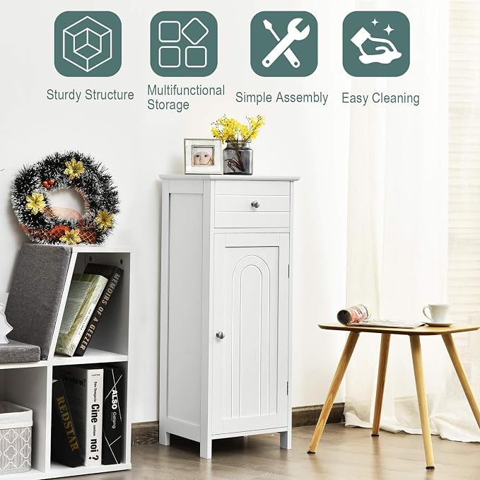 DORTALA Bathroom Floor Cabinet, Free-Standing Wooden Floor Storage Cabinet - Image 4