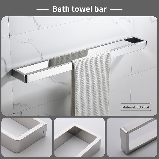 YACVCL 4-Piece Bathroom Hardware Accessories Set Polished Chrome Towel Bar Set - Image 2