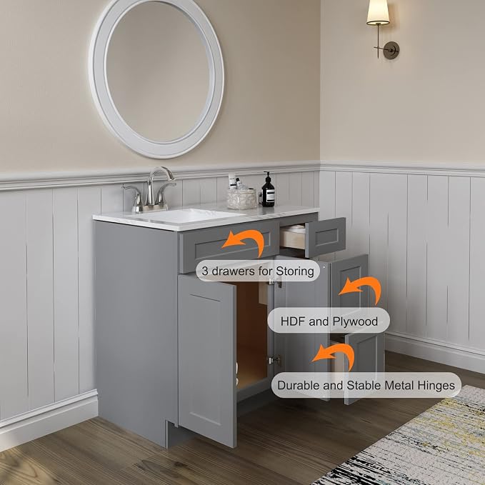 ROOMTEC Bathroom Cabinet, Soft-Close Drawer Slides Morden Bathroom Sink Vanity - Image 2