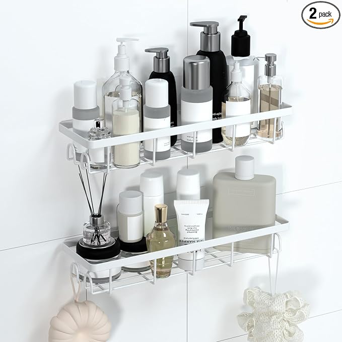 Shower Caddy Organizer with Hooks, Self Adhesive Bathroom Shelves, No Drilling by Unknown