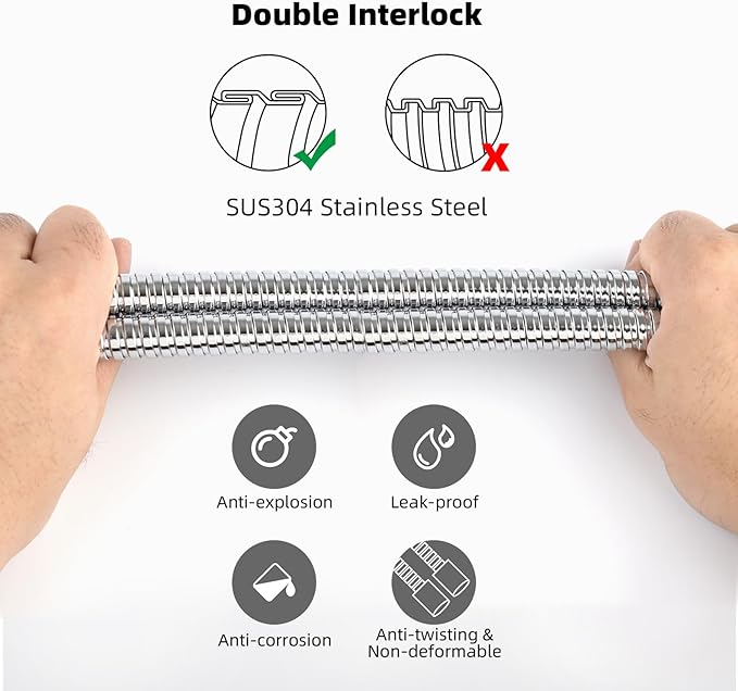 Hibbent All Metal Shower Hose, 119 Inch Stainless Steel Extra Long Shower Hose - Image 2