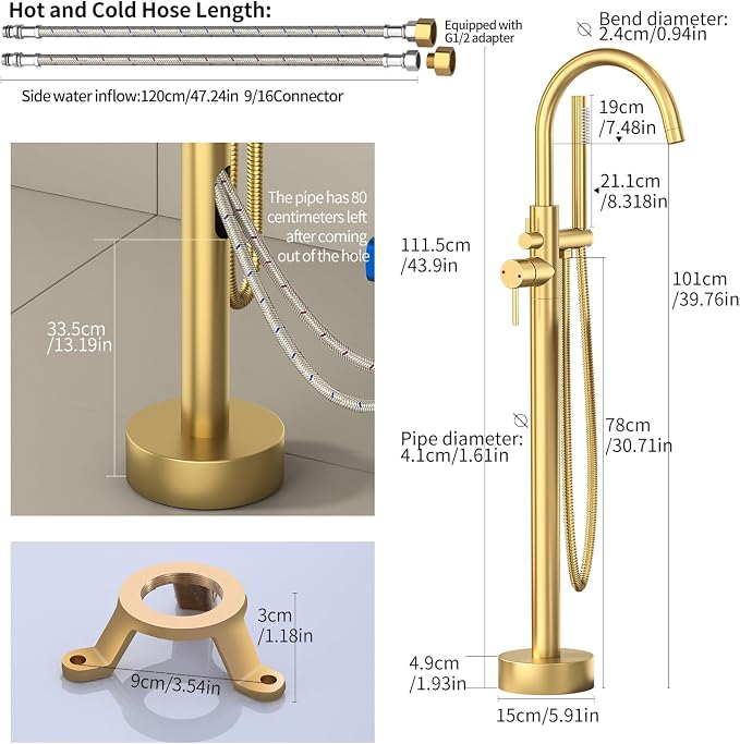 Freestanding Bathtub FaucetFloor Mount Bathtub Filler Shower Mixer Faucet - Image 3