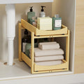 Bamboo Under Sink Organizer Adjustable Height 2 Tier Bathroom Organizer Pull by Unknown