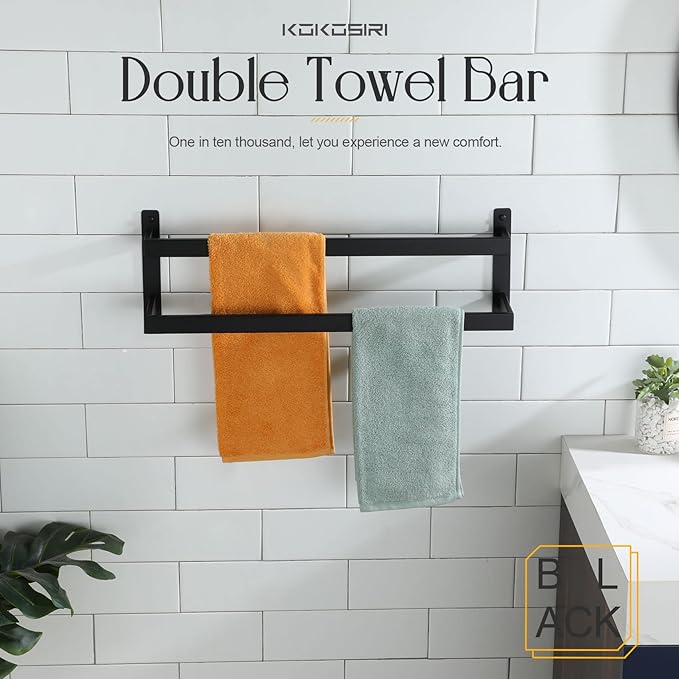 KOKOSIRI Towel Bars Black Bath Towel Holders 24-Inch Bathroom 2-Tiers Ladder - Image 3