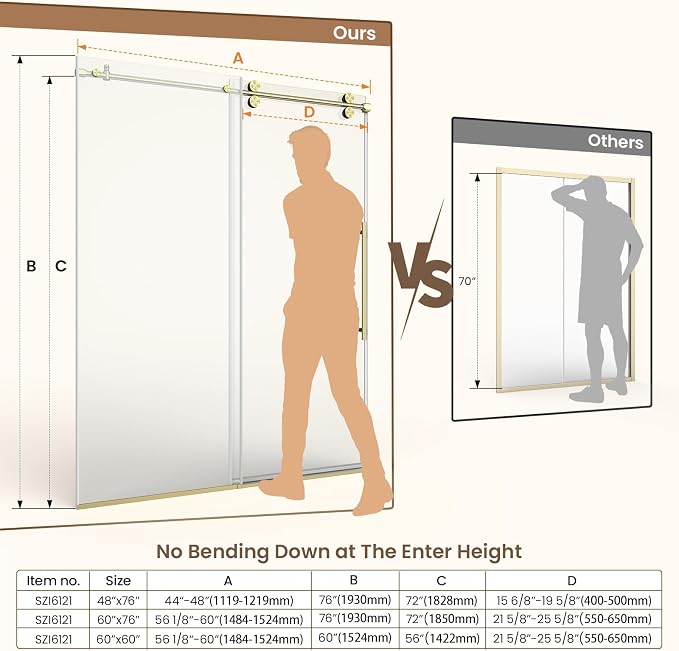 Bathbliss Glass Shower Door 56"-60" Wx60 H, Frameless Sliding Glass Door - Image 6