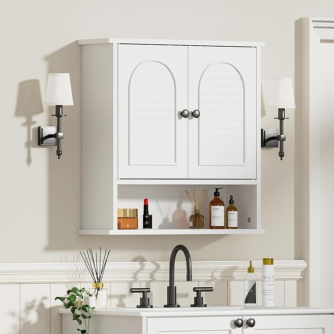 Medicine Cabinet for Bathroom, 2 Doors White Bathroom Wall Cabinet by Mepplzian