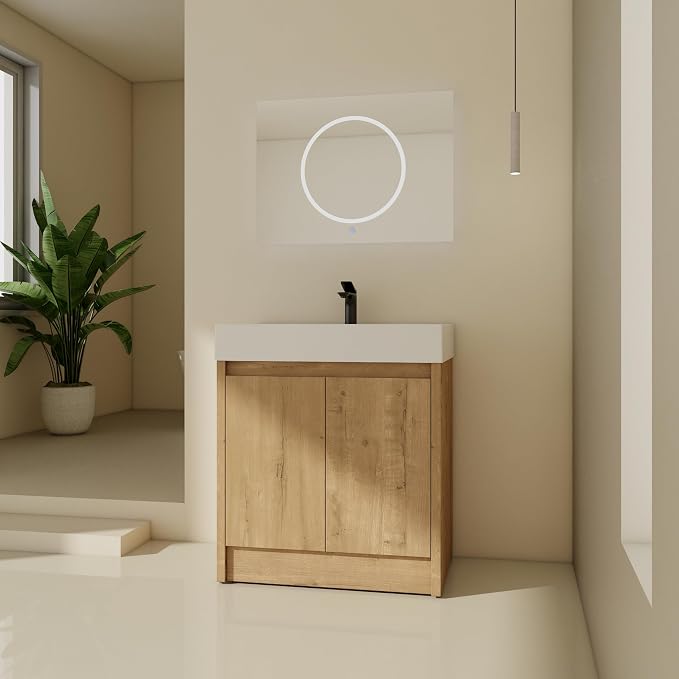 30 inch Bathroom Vanity with Sink, Bathroom Vanity Cabinet W/Resin Sink - Image 9