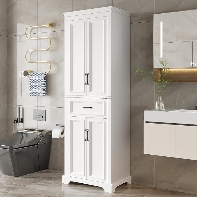 71" Tall Storage Cabinet with Doors and Drawers, Modern Wood Freestanding Tall - Image 3