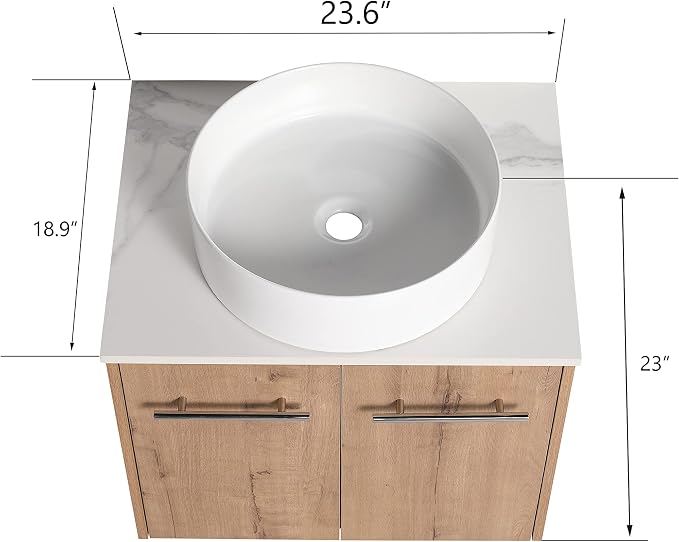24 Inch Bathroom Vanity with Sink, Modern Wall Mount Floating Bathroom Vanity - Image 2