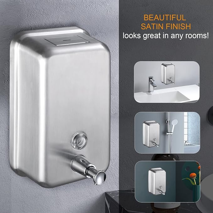 Commercial Wall Mount Stainless Steel Soap Dispenser, Corrosion Proof Lining - Image 7