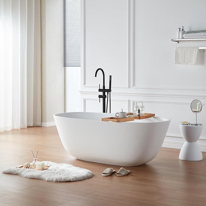 Cpingao 66.9"Lx33.5"Wx22"T Stone Resin Solid Surface Freestanding Bathtub - Image 2