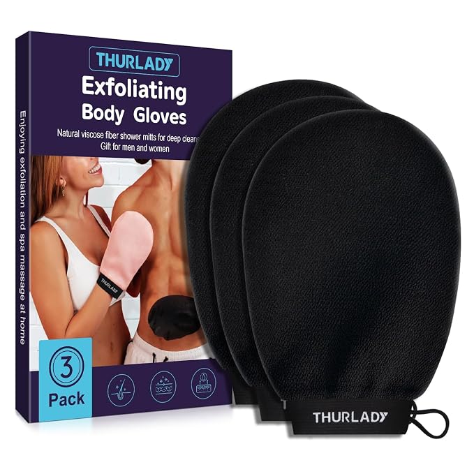 Korean Exfoliating Mitt, Exfoliating Glove, 3 Pack Viscose Fiber Body Scrub by THURLADY