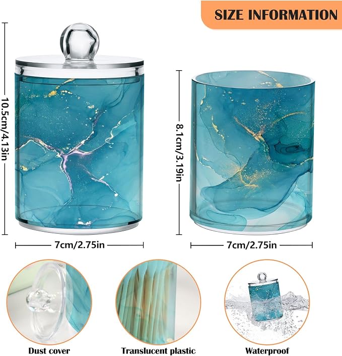 MNSRUU 4 Pack Qtip Holder Organizer Dispenser Blue Marble Abstract Fluid Art - Image 3