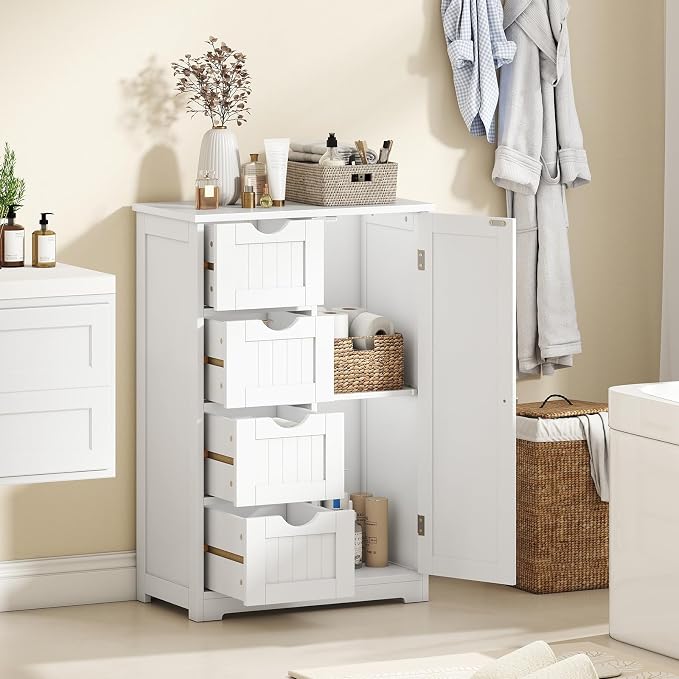 Giantex Storage Cabinet with 4 Drawers, Bathroom Storage Organizer with Cupboard - Image 2