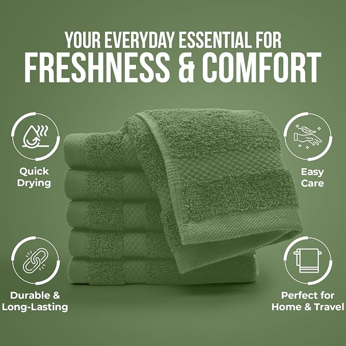 DAN RIVER 12-Pack Premium 100% Cotton SAGE Green Face Towels – Reusable Face - Image 7