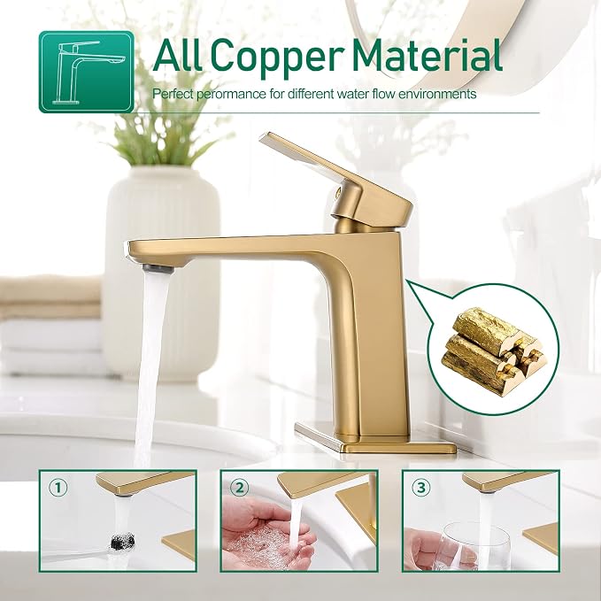 VOTON Brushed Gold Bathroom Sink Faucet Single Handle Bathroom Faucets - Image 3