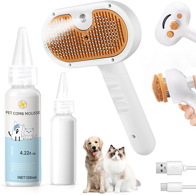 Pet Steam Brush for Dog & Cat – 3-in-1 Spray Hair Removal Comb – Steam for by FASHIONARI