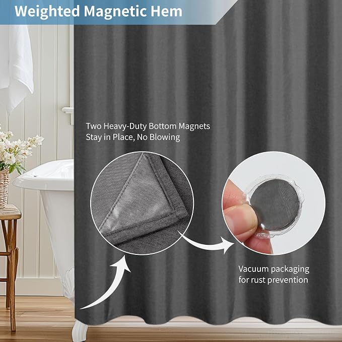 2-in-1 Waterproof Extra Long Fabric Shower Curtain or Liner, Linen Textured - Image 7