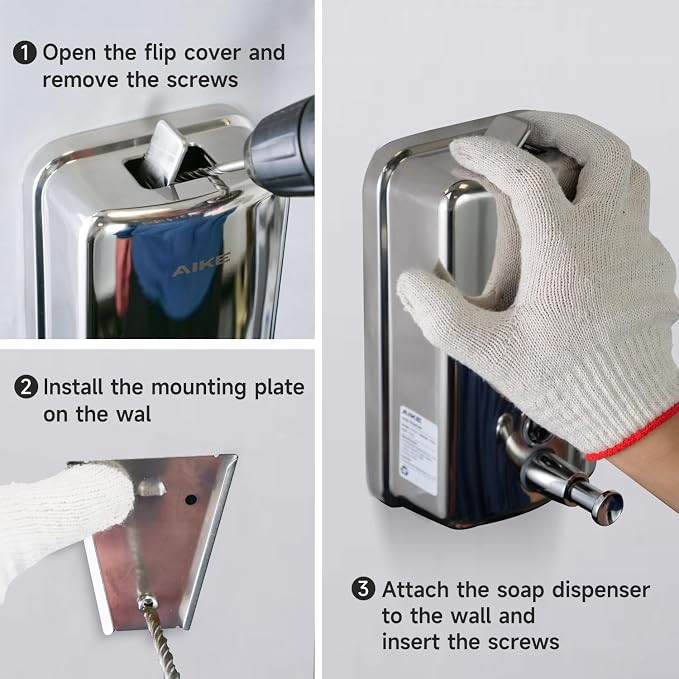 AIKE Polished Stainless Steel Wall Mount Pump Soap Dispenser Polished 34 fl.oz. - Image 7