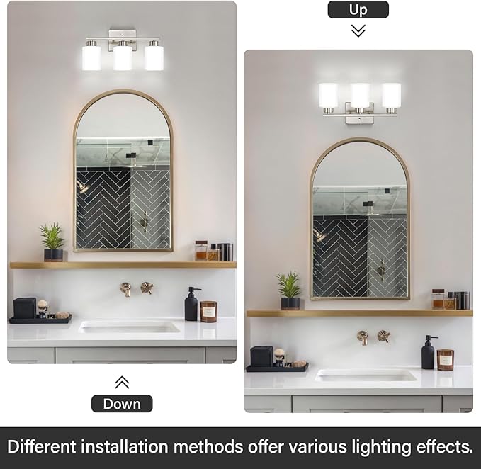 Brushed Nickel Bathroom Light Fixtures, 3-Light Modern Vanity Light Over Mirror - Image 4