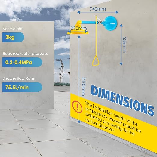 Emergency Shower Station Safety Shower Outdoor Horizontal/Wall Mounted Drench - Image 4
