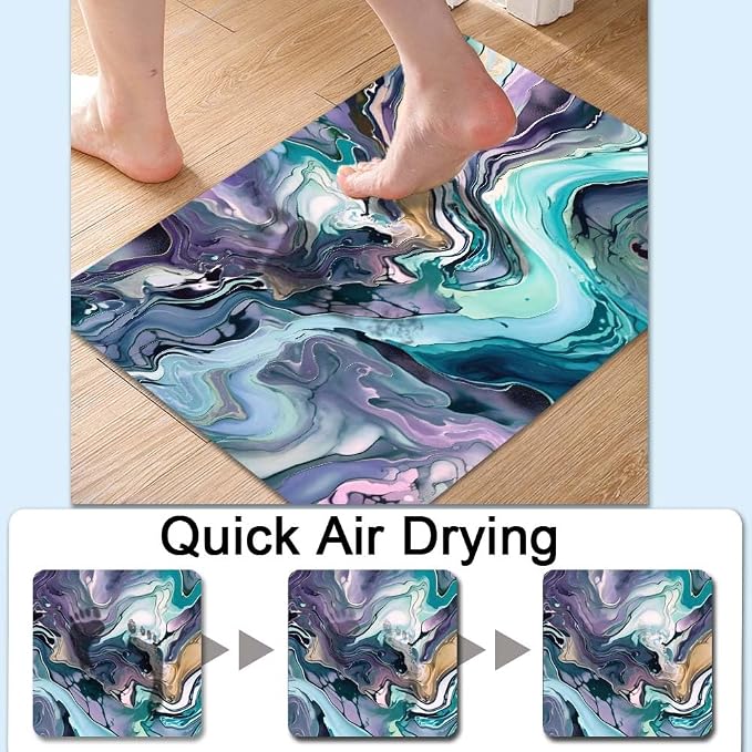 Bath Mat Rug, Cool colors abstract marble Non Slip Quick Dry Super Absorbent - Image 5