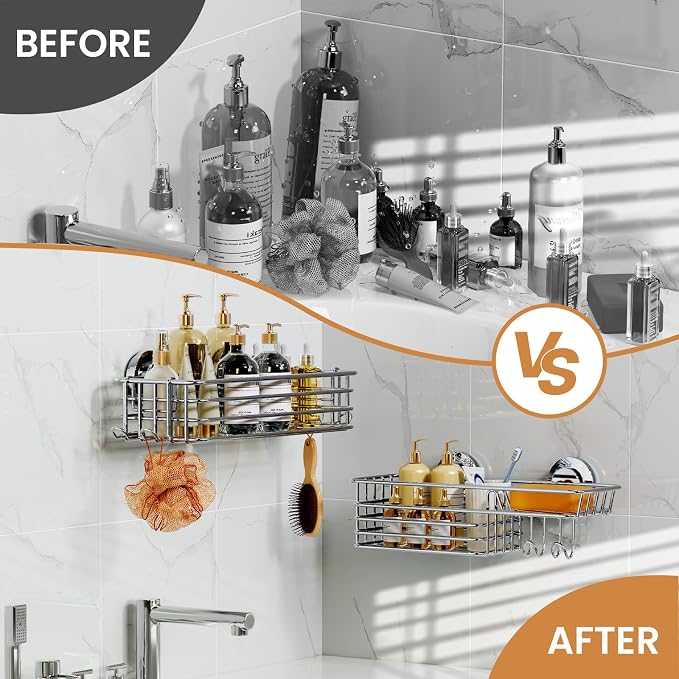 LEVERLOC Shower Caddy Suction Cup, Shower Organizer Removable Bathroom Shelf - Image 9