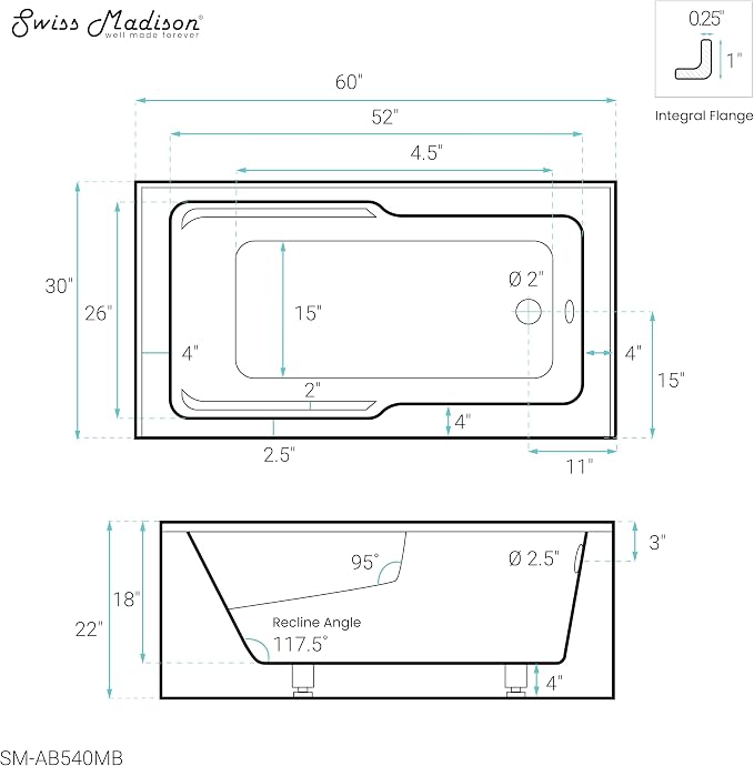 Swiss Madison Well Made Forever SM-AB540MB Voltaire Skirted Alcove Bathtub - Image 9