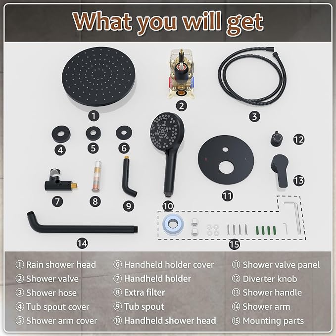 Iriber Mattle Black Bathtub Shower Faucet Set，Bathroom Shower System - Image 9