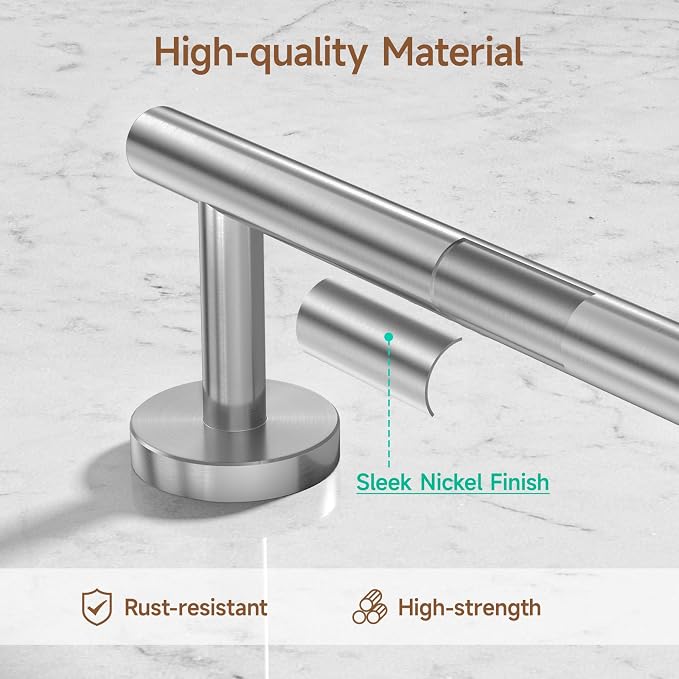 USHOWER Brushed Nickel Bathroom Hardware Set, Modern 24-Inch Towel Bar Set Wall - Image 2