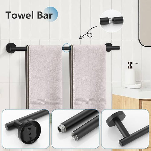 10 Pieces Matte Black Towel Bar Set Bathroom Hardware Accessories Set Upgraded - Image 2