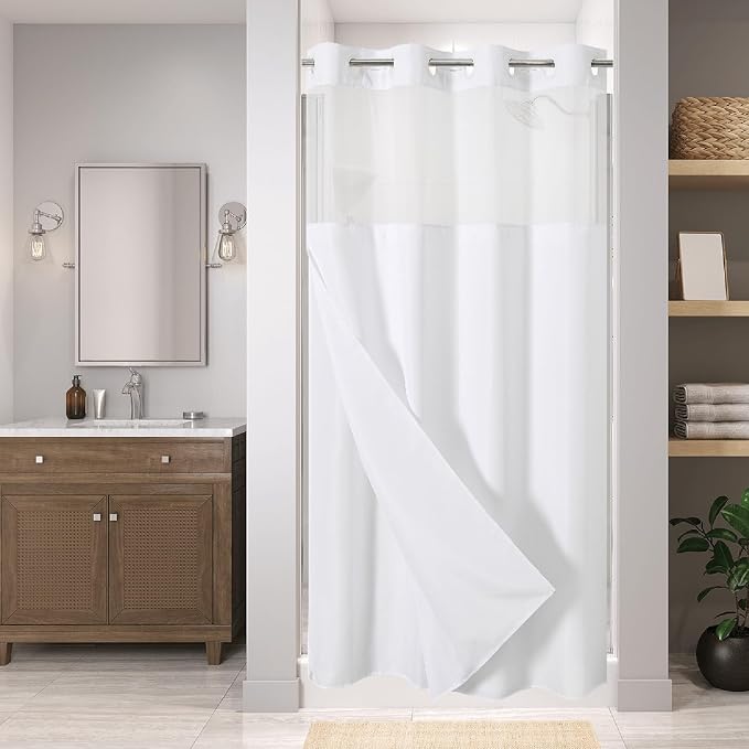 Stall No Hooks Needed Linen Textured Shower Curtain by EACHOPE