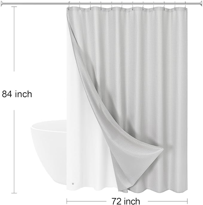 3 in 1 Extra Long Light Grey Shower Curtain Set-72 W x 84 H, Modern Waffle and - Image 8
