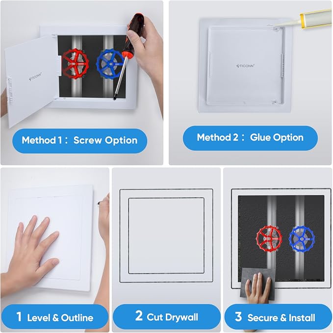 TICONN Access Panel for Drywall, 10 x 10 Inch ABS Plastic Wall Hole Cover - Image 6