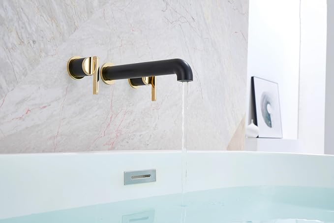 SITGES Polished Gold and Black Solid Brass Wall Mount Bathtub Faucet, High-End - Image 2